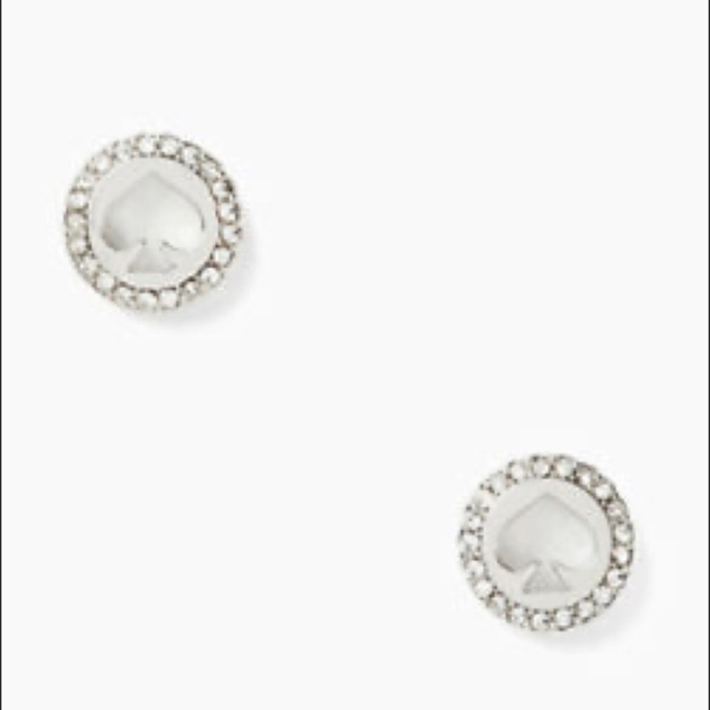 Kate Spade Sparkle Silver Spot the Spade Pave Halo Heart Stud Earrings Dust Bag - Picture 7 of 16